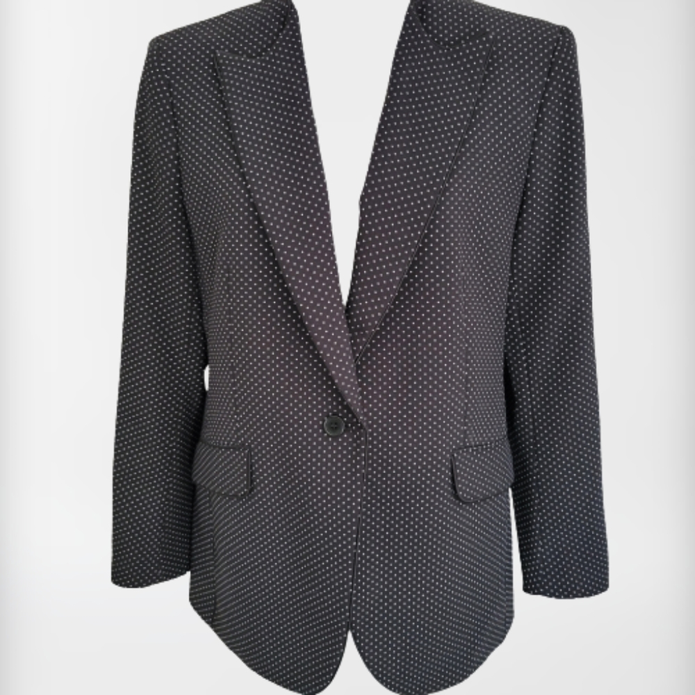 ANNE Klein size 14 black womens polka dot jacket blazer suit top